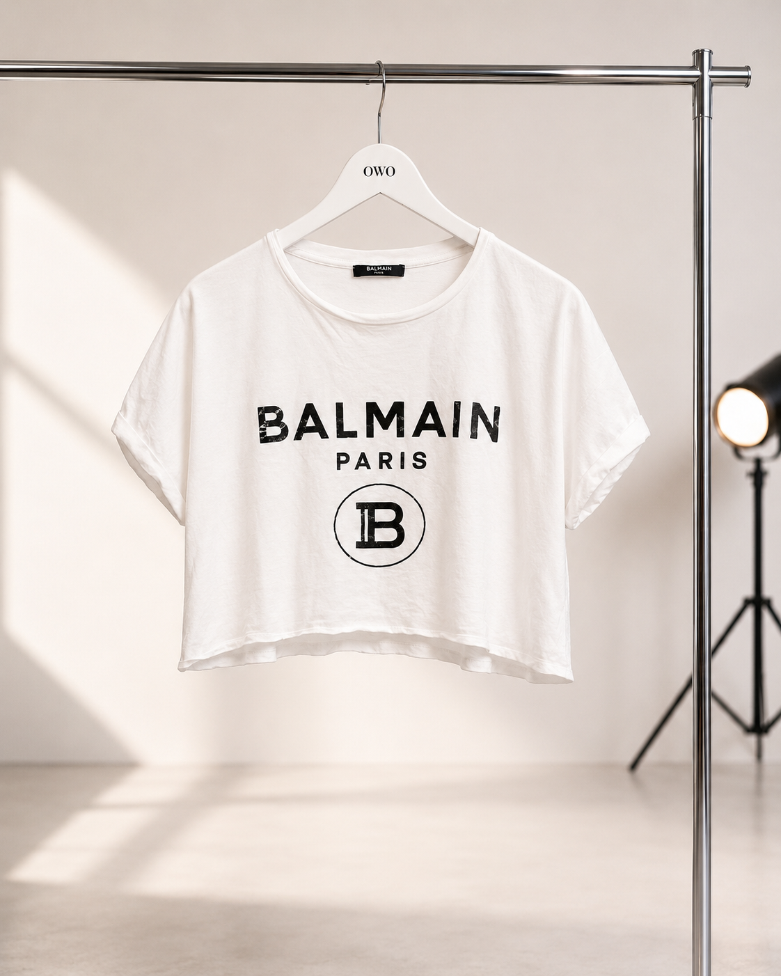 Balmain White Crop T-Shirt – S