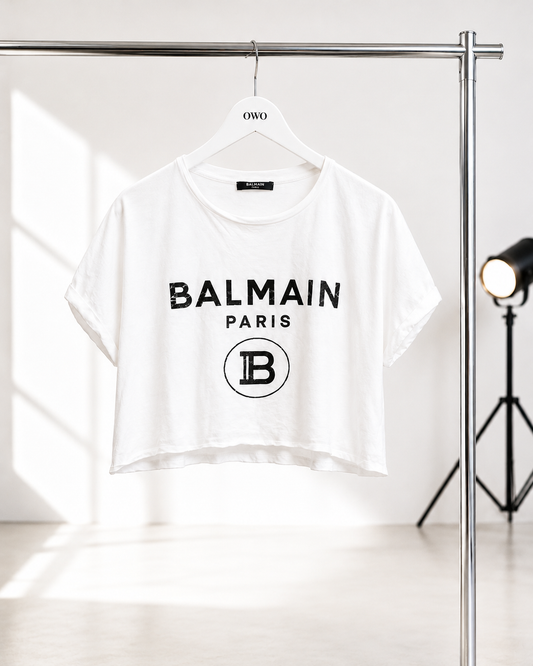 Balmain White Crop T-Shirt – S