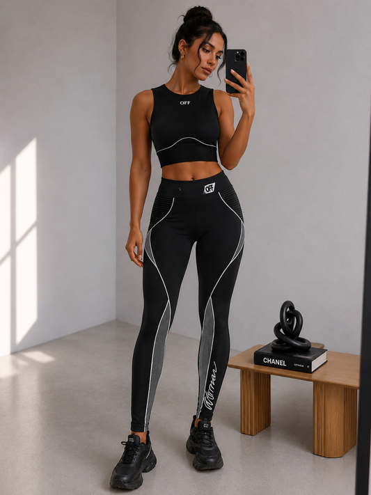 Off-White Black Gym Set leggings And Crop Active Set - L/XL FIT UK 10