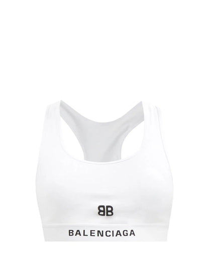 Balenciaga White Black Logo BB Crop Top - Medium