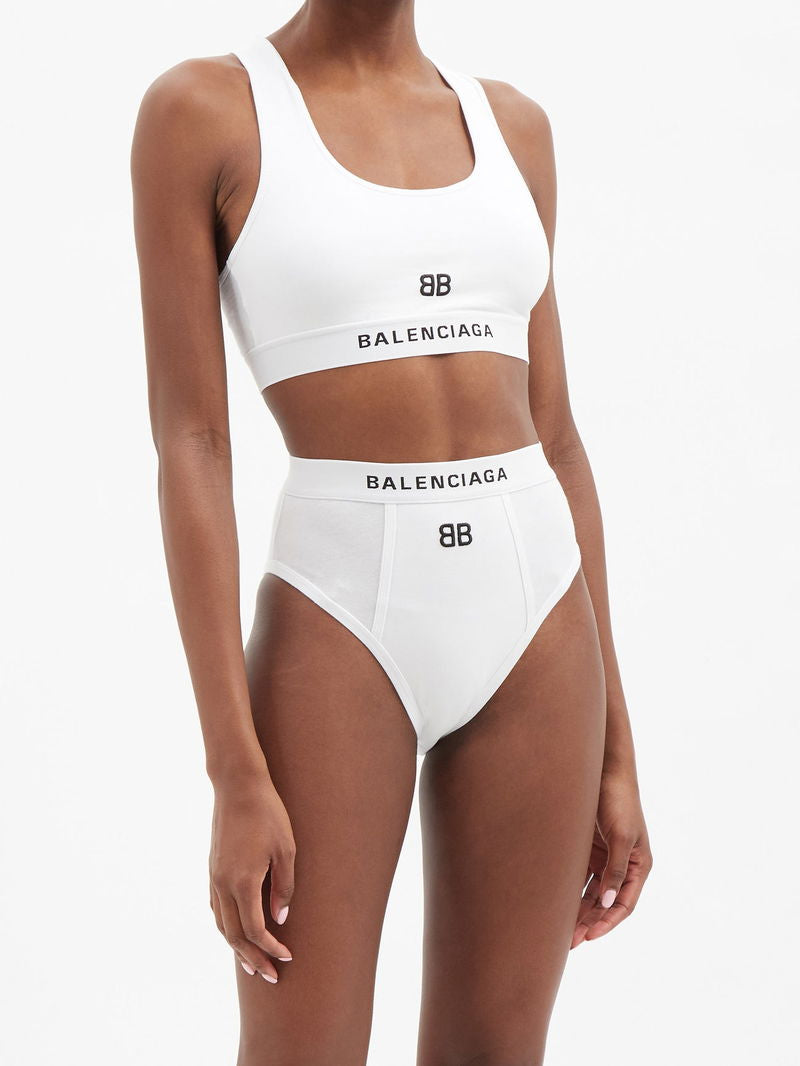Balenciaga White Black Logo BB Crop Top - Medium