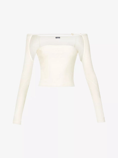 Jacquemus Cream & Gold Detailed Open-Back Camisole Long Sleeve - Small