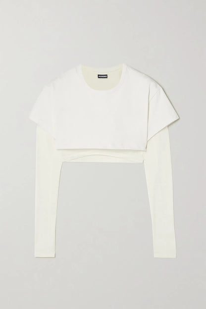 Jacquemus Cream & White Cropped Long Sleeve Layered Top - Medium
