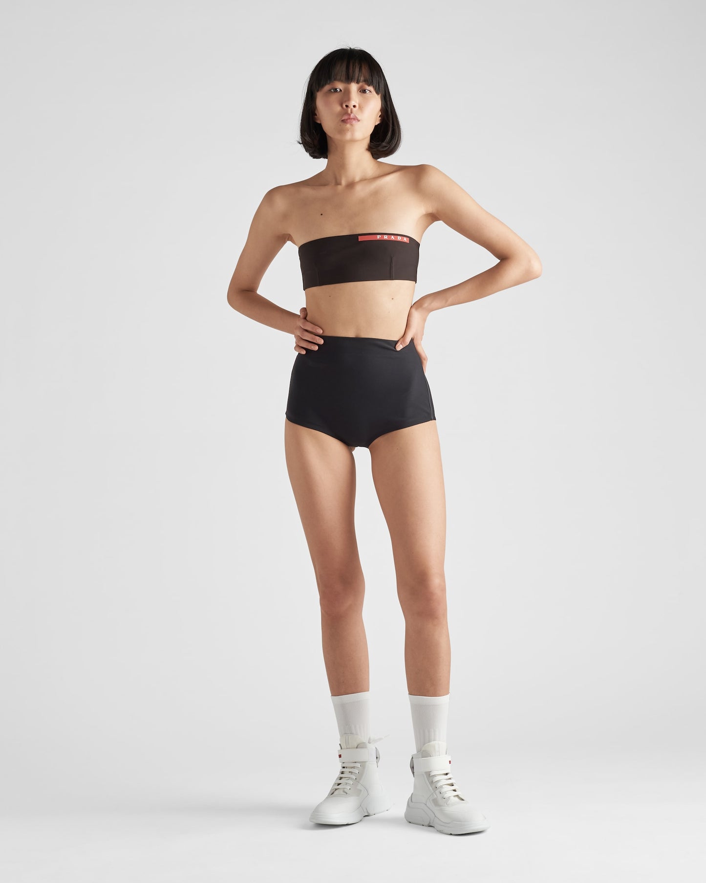Prada Black Red Logo Bandeau Top - Medium