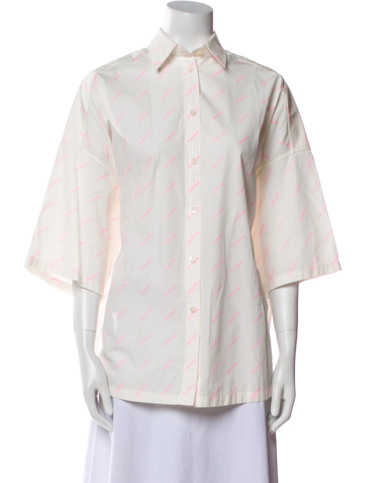 Balenciaga White Pink Multi Logo Shirt - 36/Small