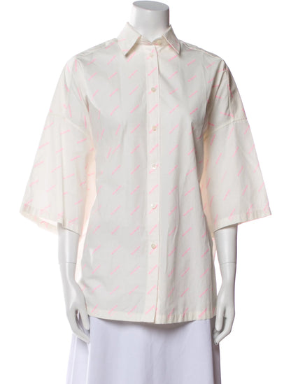 Balenciaga White Pink Multi Logo Shirt - 36/Small