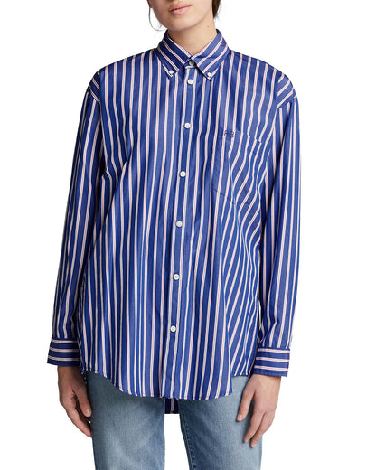 Balenciaga Dark Blue White Striped BB Logo Shirt - Size 36/S