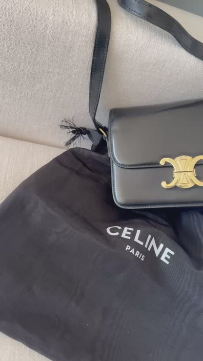 Celine Black Teen Triomphe Bag Black Calfskin