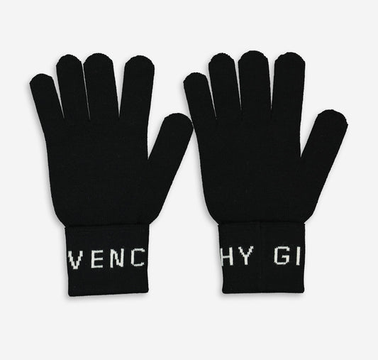 Givenchy Black Wool Logo Gloves-Brand New